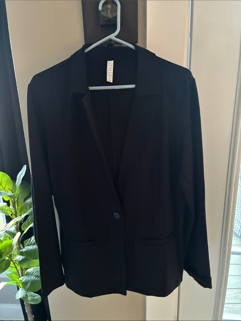 STYLUS Black Single-Button Blazer with Patch Pockets